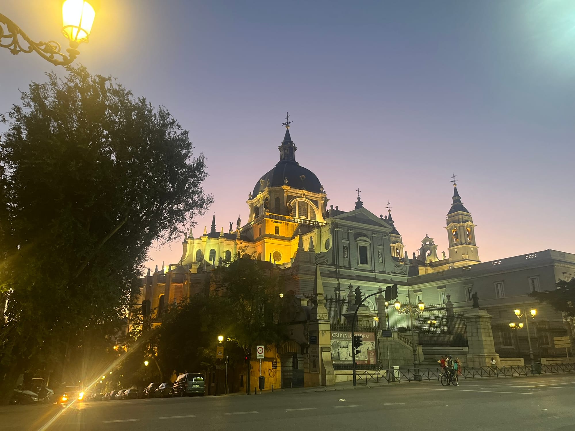 cathedral lit up at night