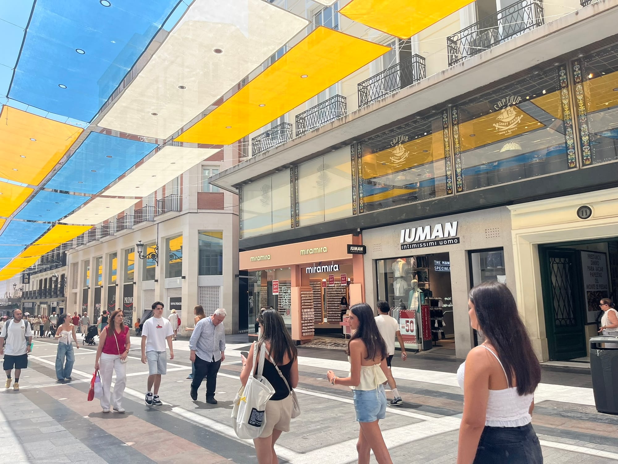 people walking along shopping street