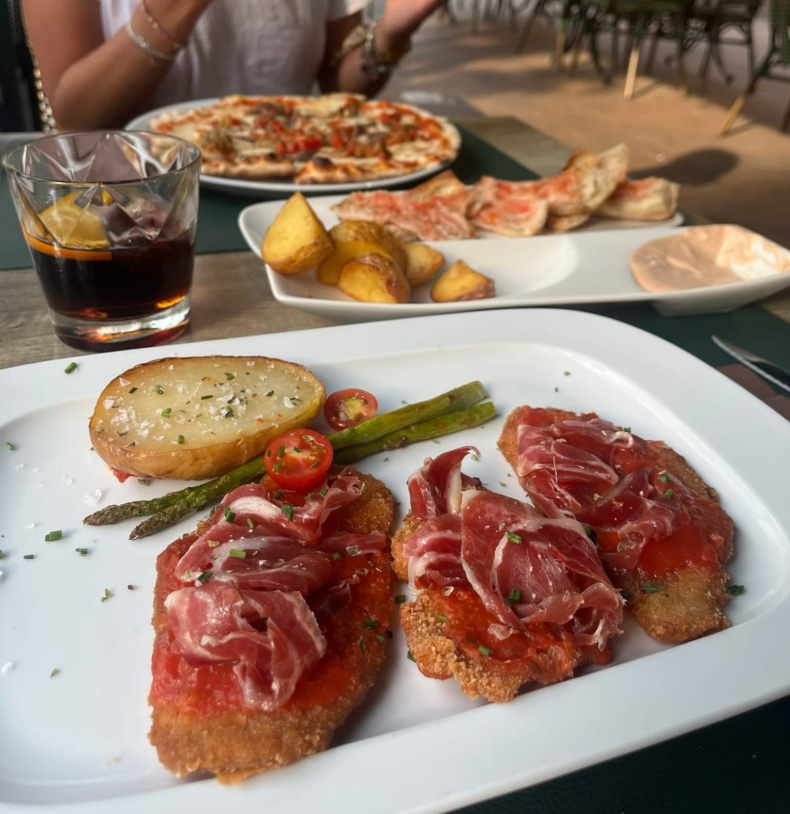 potatoes, fish, pizza, and bread