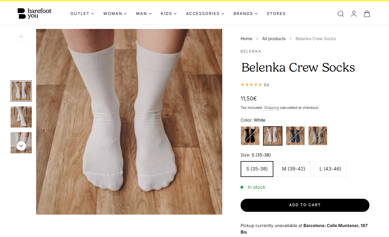 screenshot of wide toe box socks product description